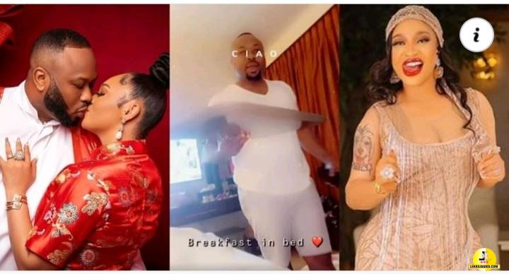 “Tonto missed a good man” – Reactions as Rosy Meurer shares video of hubby, Churchill serving her breakfast on bed