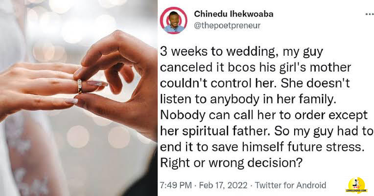 Man reportedly calls off wedding because his fianceé only listens to her spiritual father