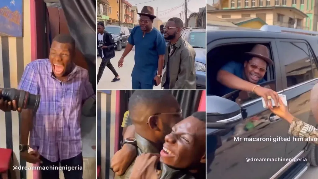 “Somebody wake me up” – Mr Macaroni & Falz pays surprise visit to physically challenged man, video melts hearts