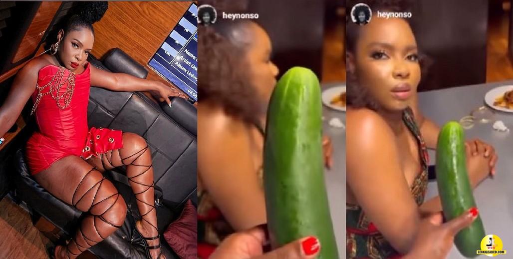What”s the meaning of this – Yemi Alade reacts after she received cucumber as  gift from a friend (Video)