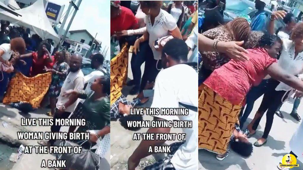 Naira Scarcity: Drama as pregnant woman goes into labour while queuing for cash at bank (Video)