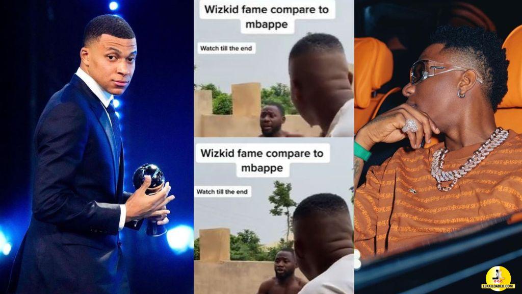 “Una dey compare chicken with lion” – Jobless Nigerian men seen arguing about who is more famous between Wizkid and Mbappe (Video)